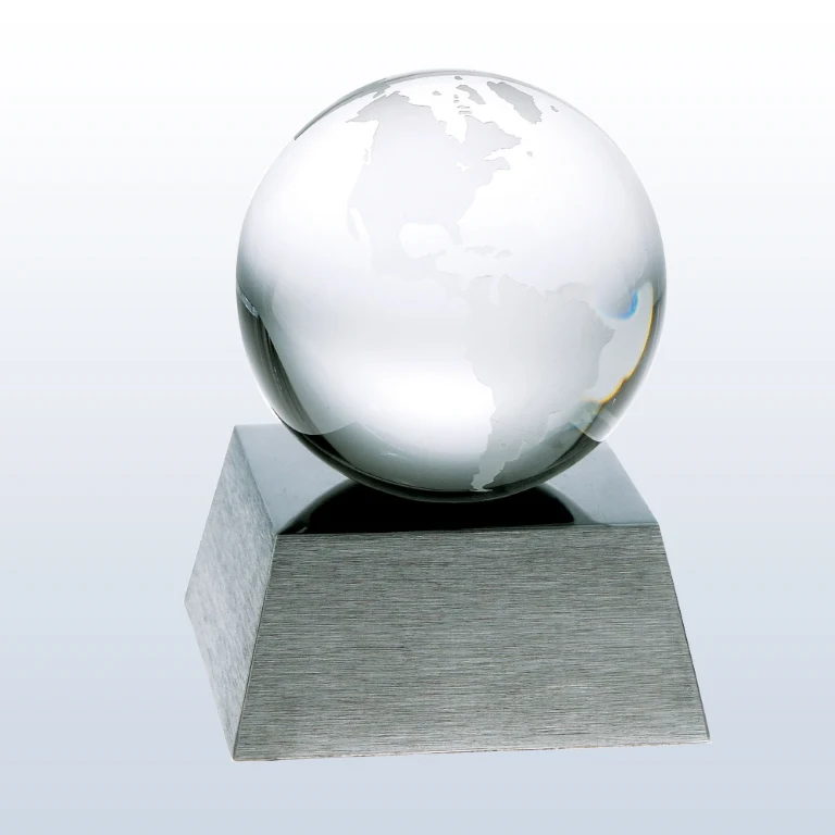 Clear Ocean Globe w/Aluminum Base Crystal Award 1