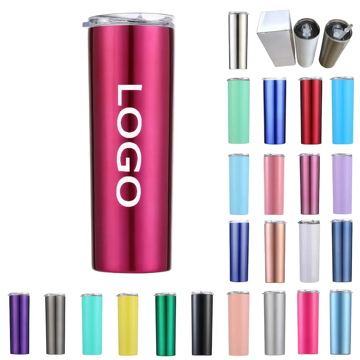 20oz Double Wall Skinny Tumbler with Straw and Lid 1