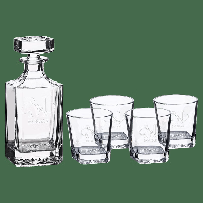 Polar Camel 11 oz Clear 750 M L Square Glass Decanter Set with Four Rocks Glasses in Black Gift Box