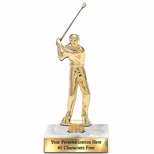 Trophy: 7", 2x3 white marble base, Golfer Gold Uni