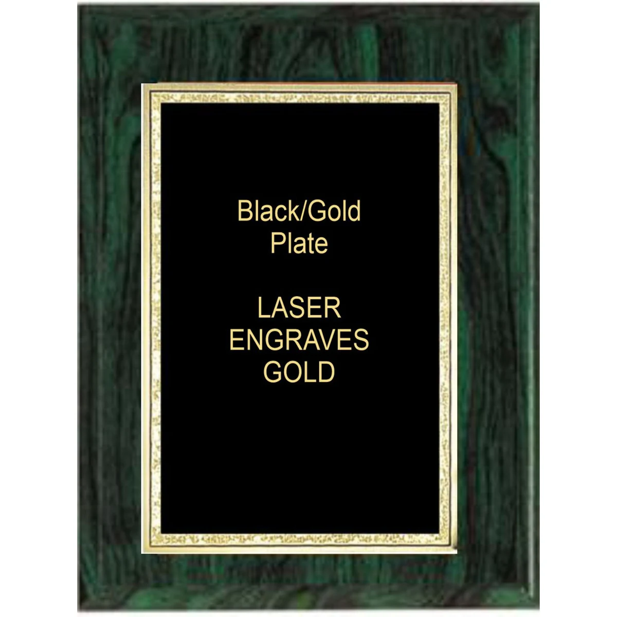 5" x 7" Green Woodgrain Plaque with a Black Florentine Plate 1