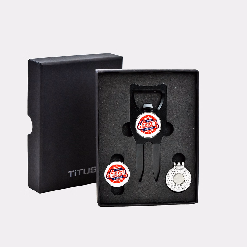 TiTUS® Golf Tool Set - Aluminium Divot Tool, Ball Marker & Cap Clip