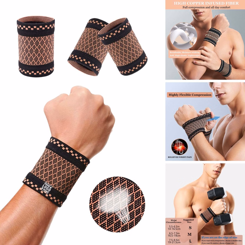 1 Pair Women Men Copper Wrist Compression Sleeves