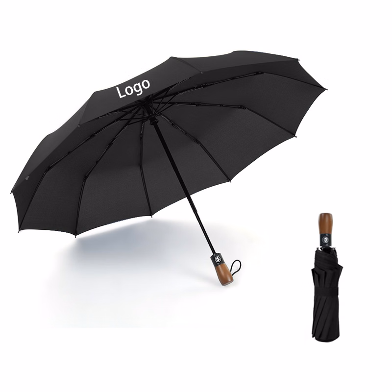 Windproof Automatic Sun/Rain Umbrella with Wooden Handle