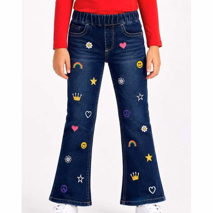 Flared Jeans with Patches - Medium Blue Size 4-6X