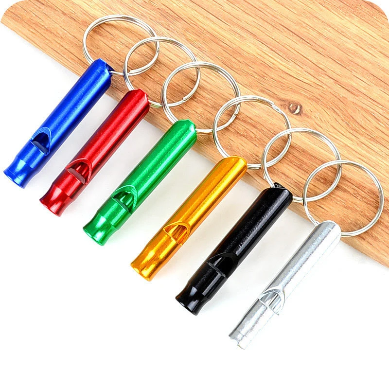 An aluminum alloy whistle with a key ring 1