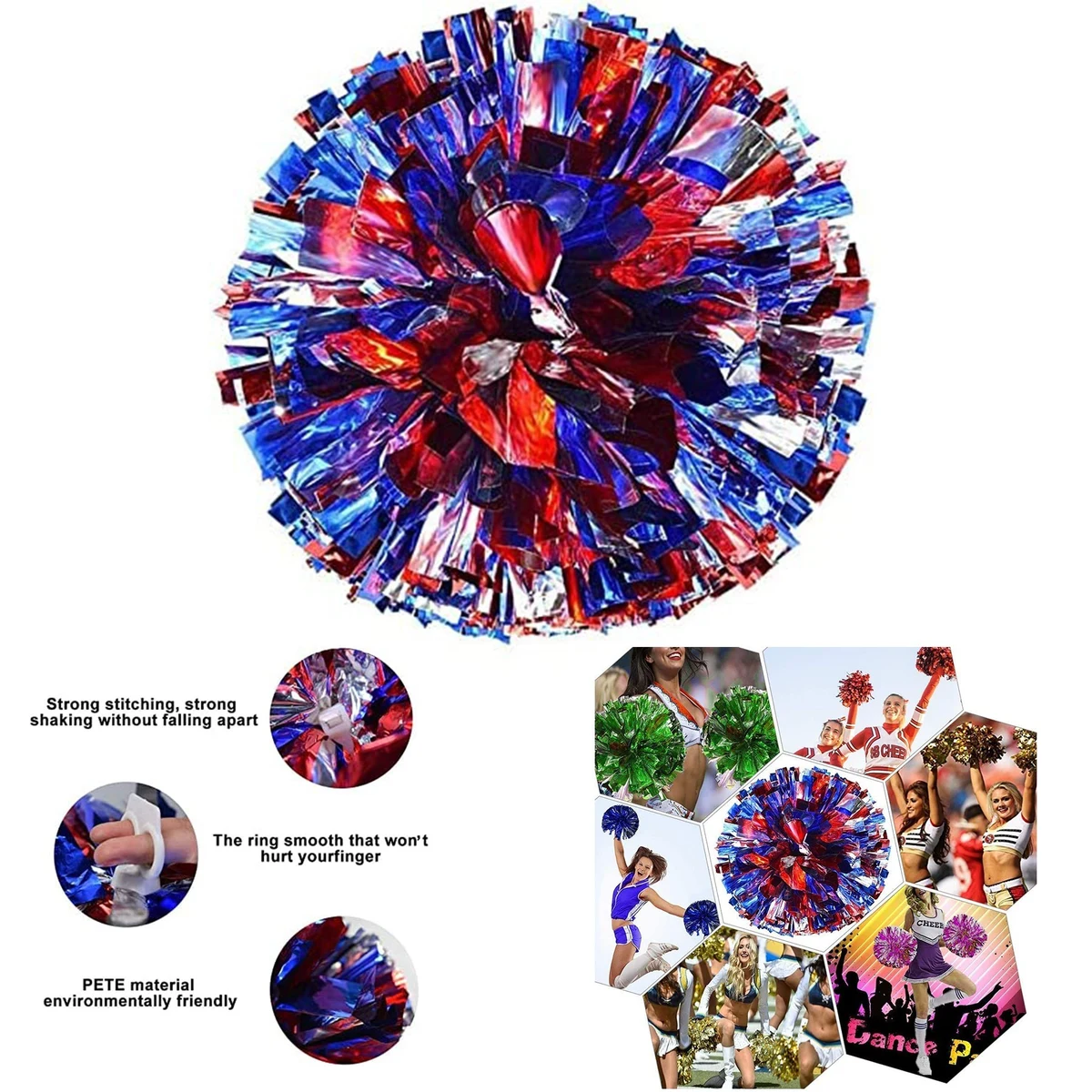 12 Inch Cheer Pom Poms with Baton Handle 1