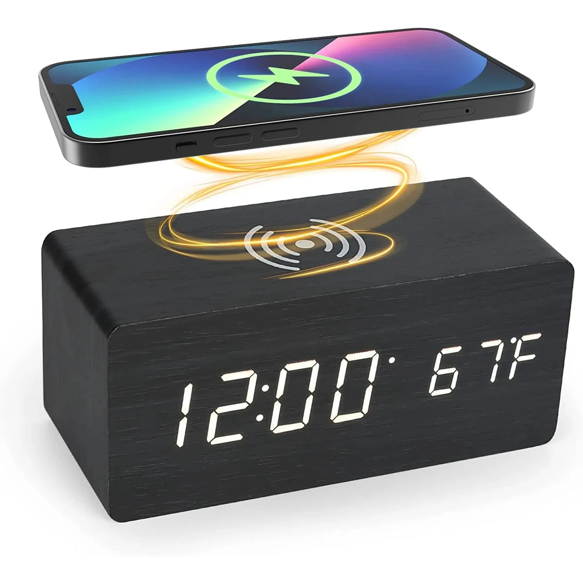 5W Wooden Qi Fast Wireless Charger with Digital Led Clock 1