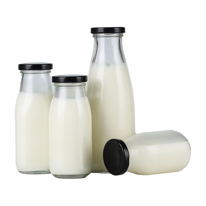 Glass Milk Bottle w/Lid