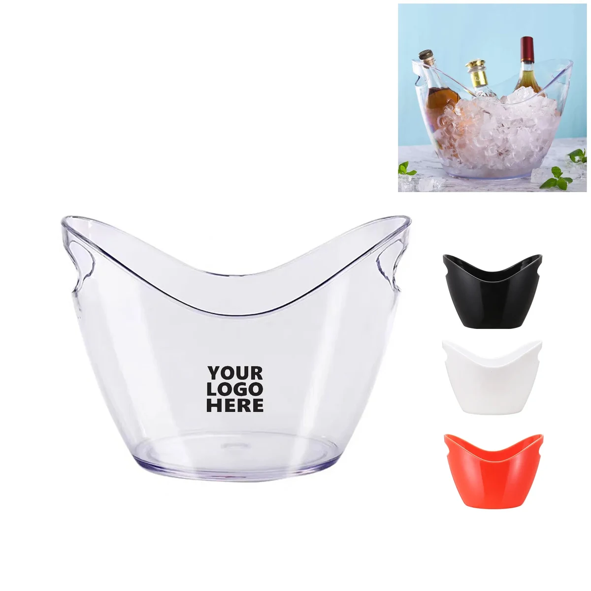 4 Liter Clear Plastic Oval Ice Bucket 1