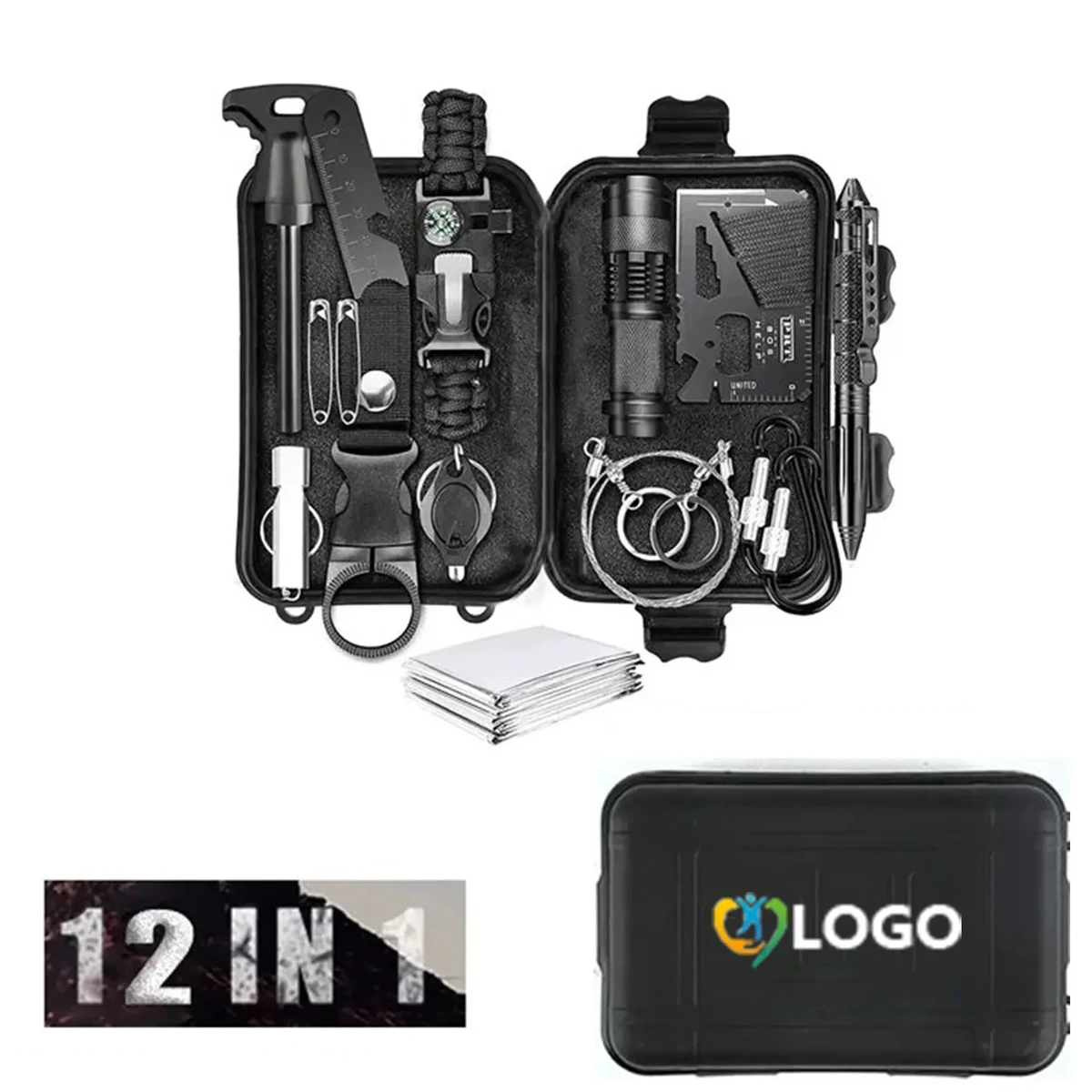 Emergency Survival Gear Kit W/ 12 Tools in Hard Case 1