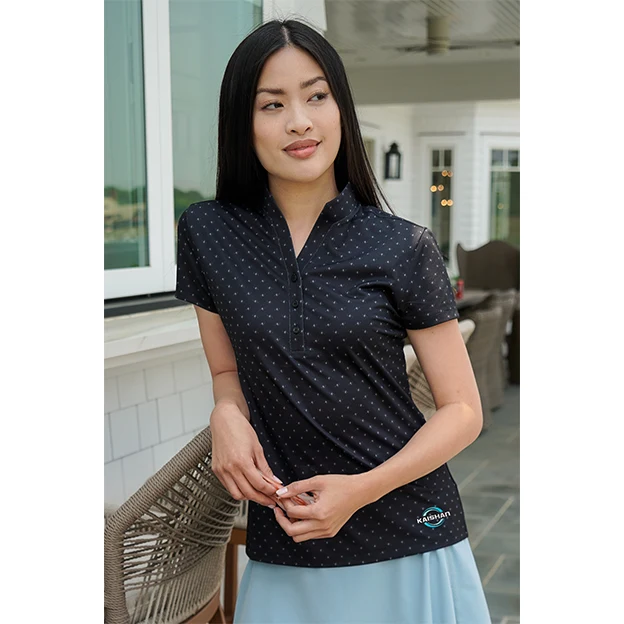 Women’s Greg Norman Micro Pique Spinner Print Polo 1