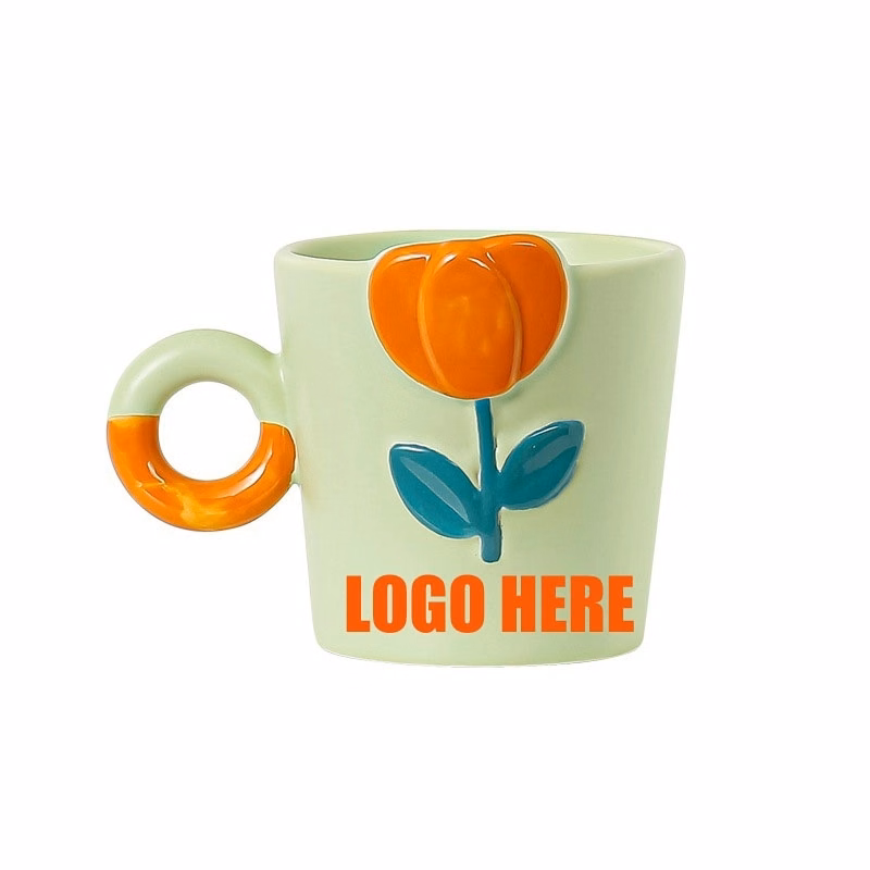 Custom 12 OZ Ceramic Coffee Mug with Beautiful tulip