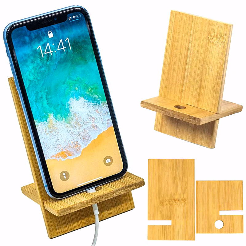 Bamboo Cell Phone Stand Holder with Chargeable Hole