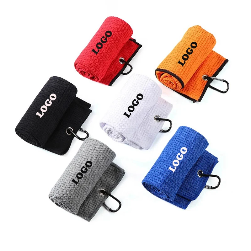 Microfiber Fabric Waffle Pattern Golf Towels w/Carabiner Clip 1
