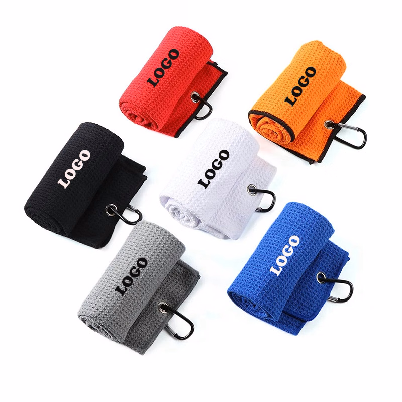 Microfiber Fabric Waffle Pattern Golf Towels w/Carabiner Clip