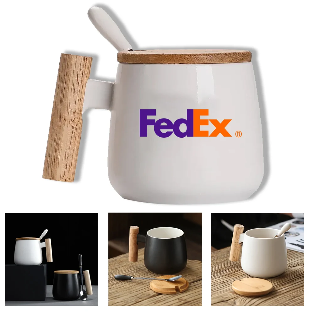 Bamboo-Handled Ceramic Mug w/ Lid & Spoon 1