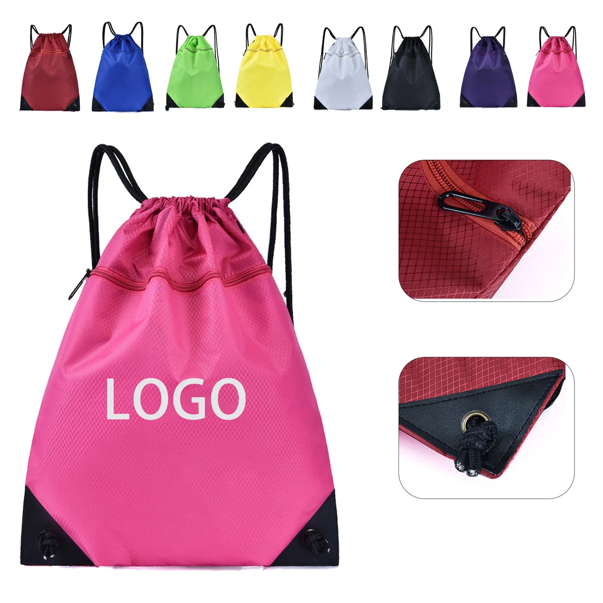 Oxford Cloth Zipper Drawstring Backpack 1