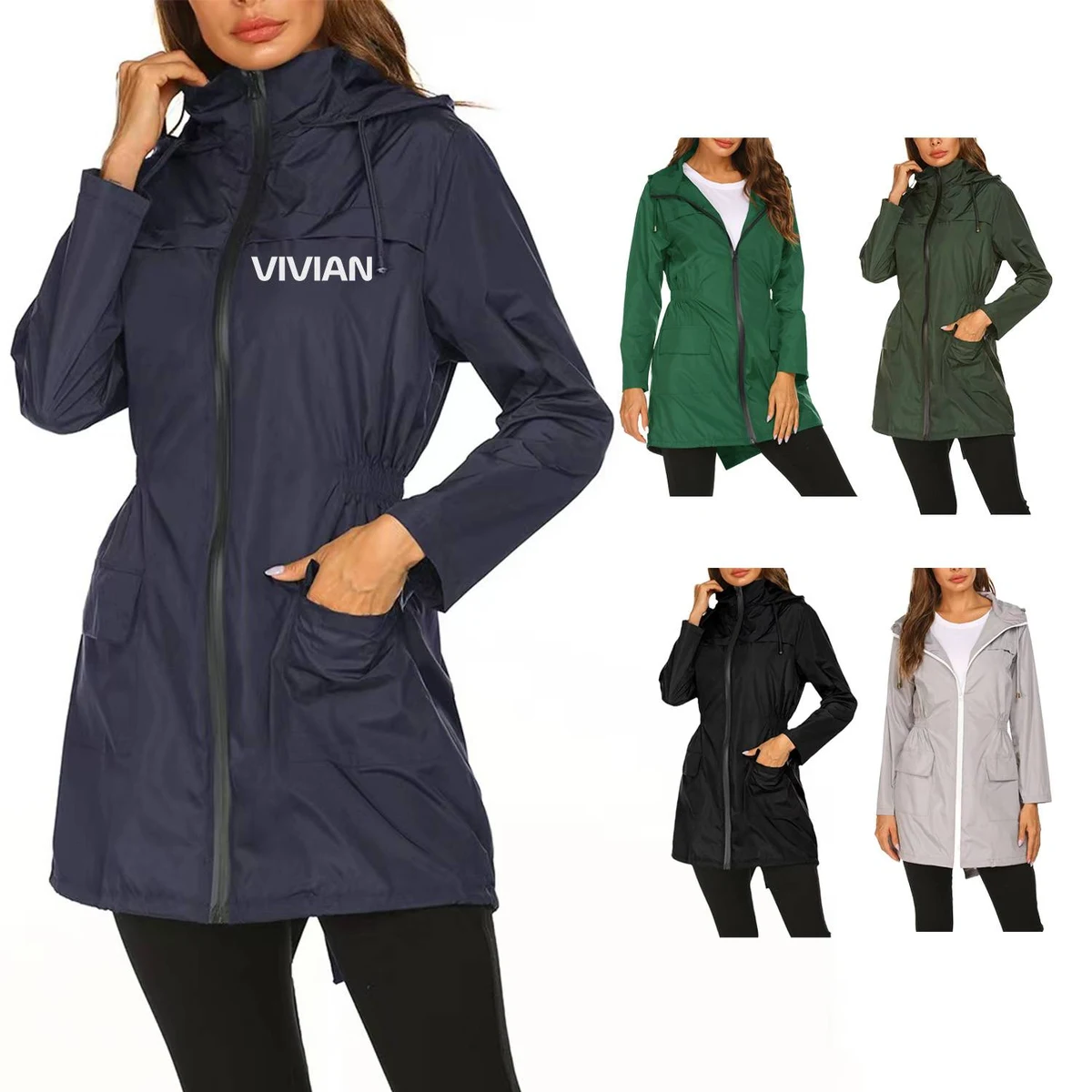 Women Waterproof Windbreaker Jacket w/ Hood 1