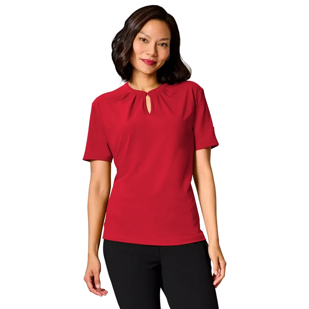 Ladies' Matte Jersey Keyhole Neckline Short Sleeve Blouse 1