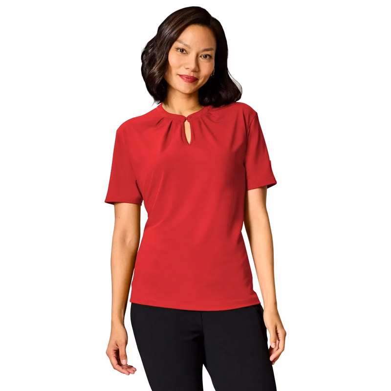 Ladies' Matte Jersey Keyhole Neckline Short Sleeve Blouse