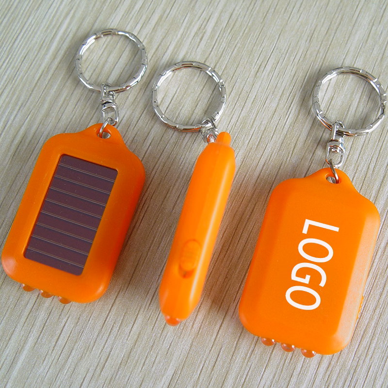 Solar Powered Flashlight Keychains w/Sided Button