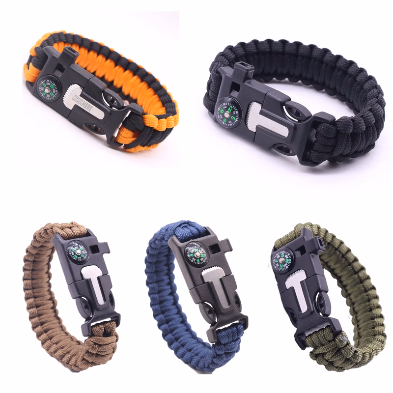Multi-Functional Wilderness Survival Bracelet With Flint And Compass