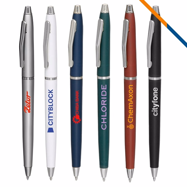 Custom Twist Action Ballpoint Pen with Silver Clip — 1mm Fine Point Ink