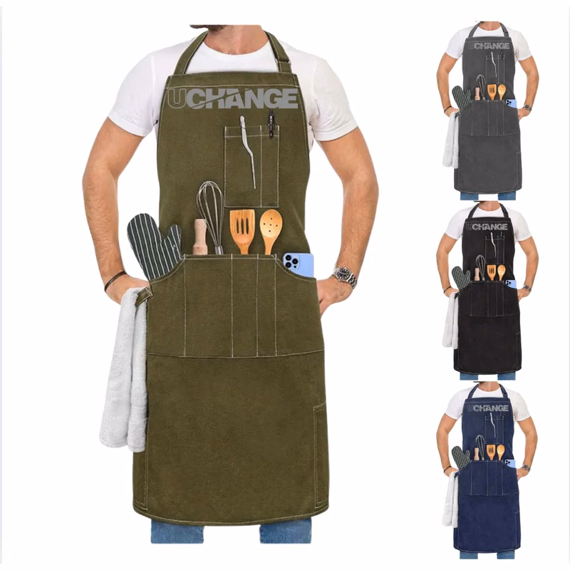Canvas Utility Apron with Multi Pockets for BBQ & Kitchen