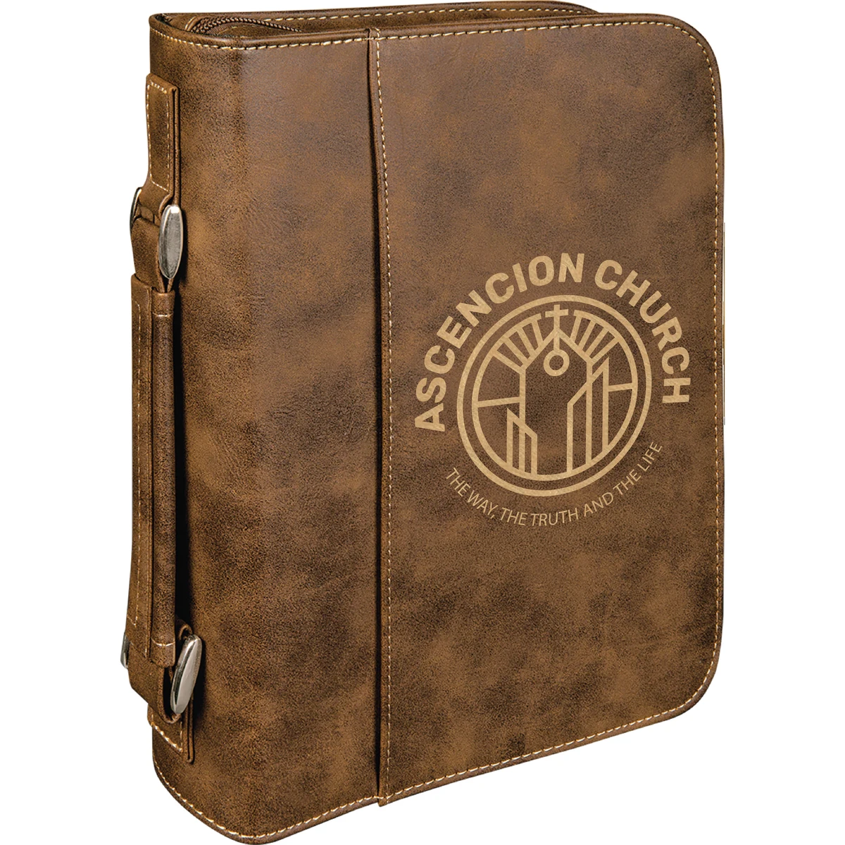 7" x 10" Rustic & Gold Leatherette Book/Bible Cover with Handle & Zipper 1