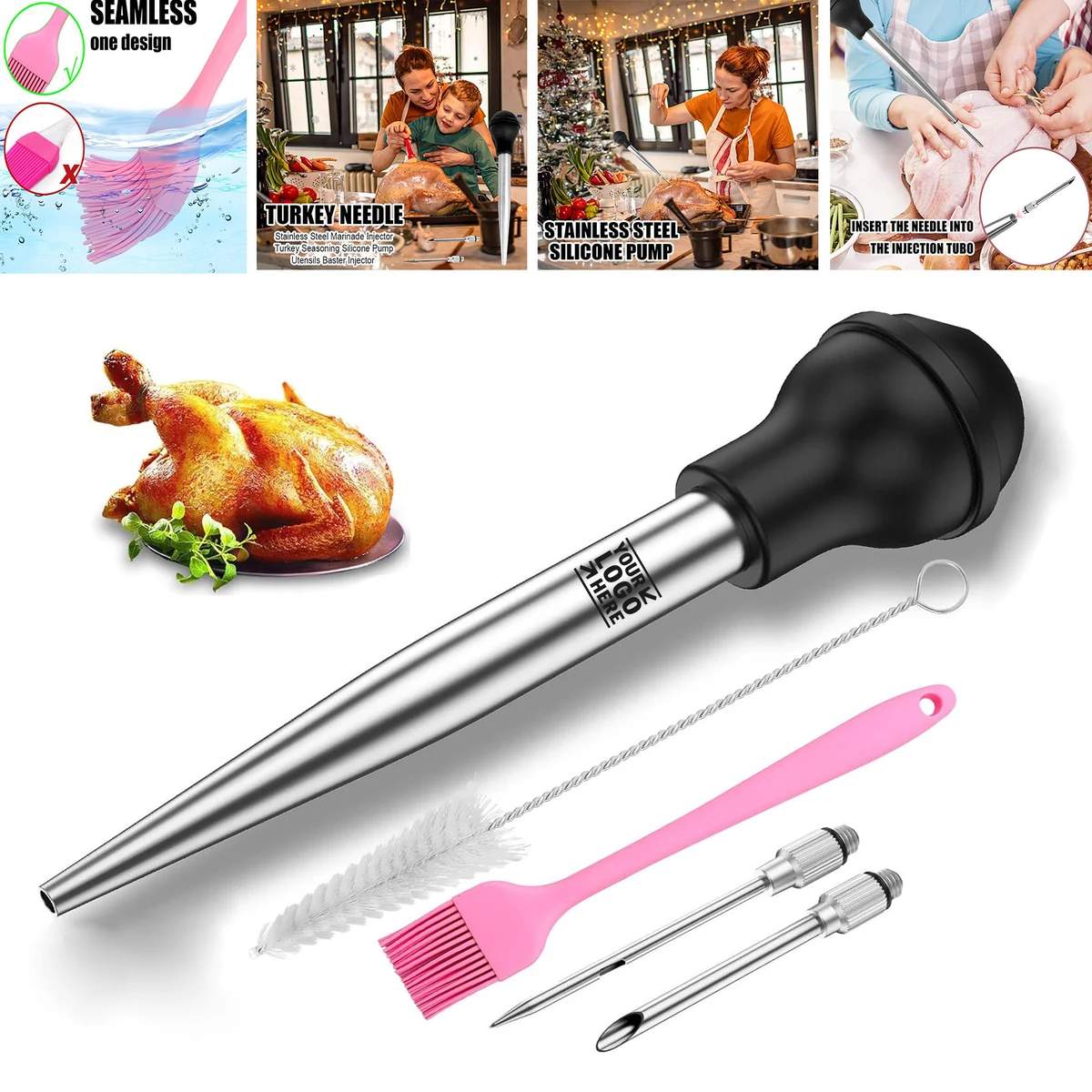 304 Food Grade Stainless Steel Meat Turkey Cooking Baster Syringe 1