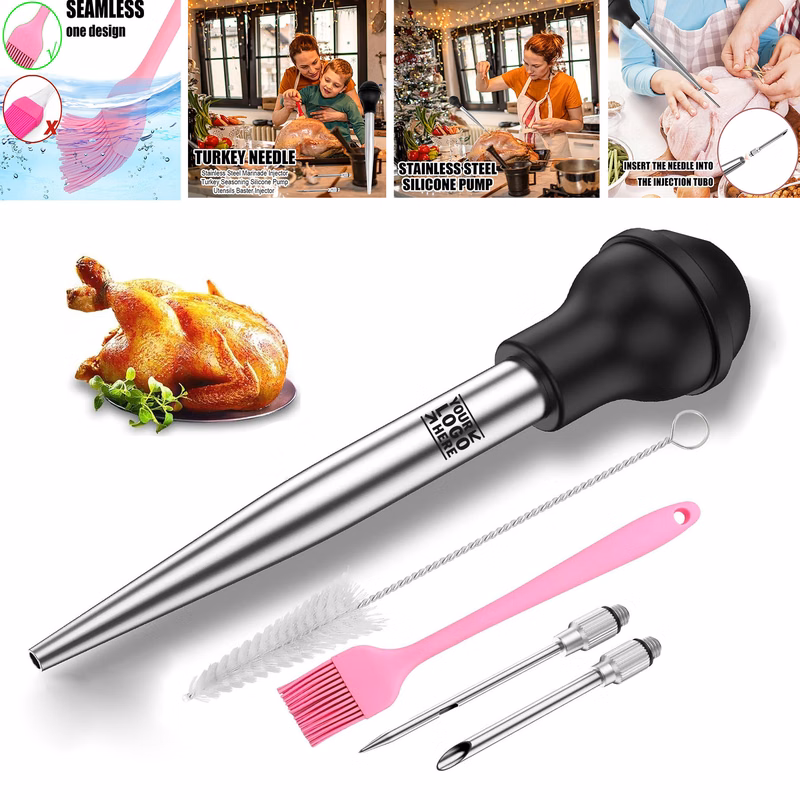 304 Food Grade Stainless Steel Meat Turkey Cooking Baster Syringe
