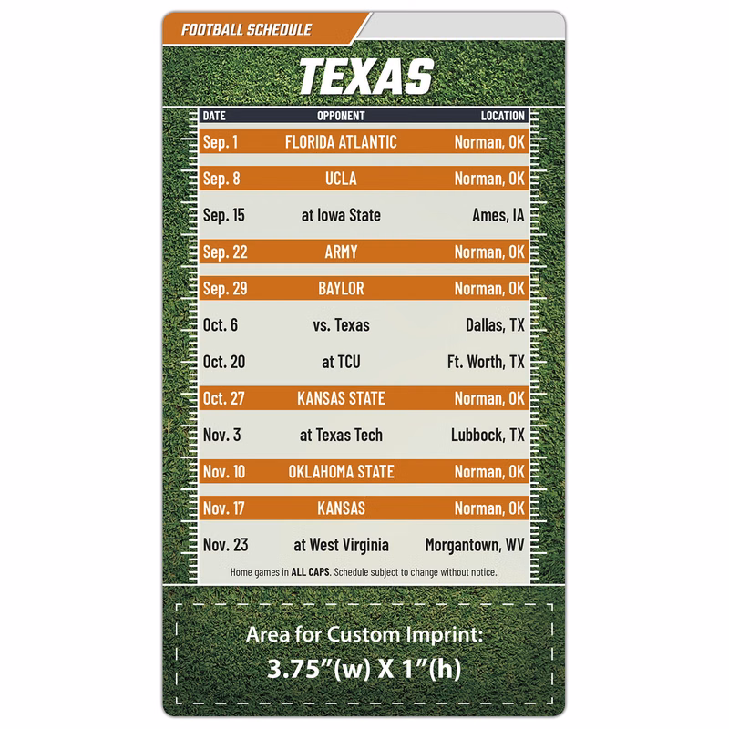 Magnet Football Sport Schedules - 4x7 Round Corners - TEX