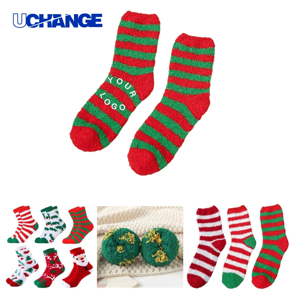 Fleece Striped Grip Socks Socks for Indoor Comfort 1