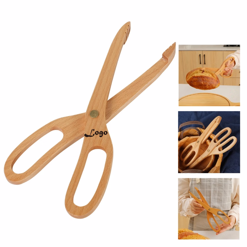MOQ50PCS Custom Wooden Cake Clip Kitchen Scissor Toast Tongs