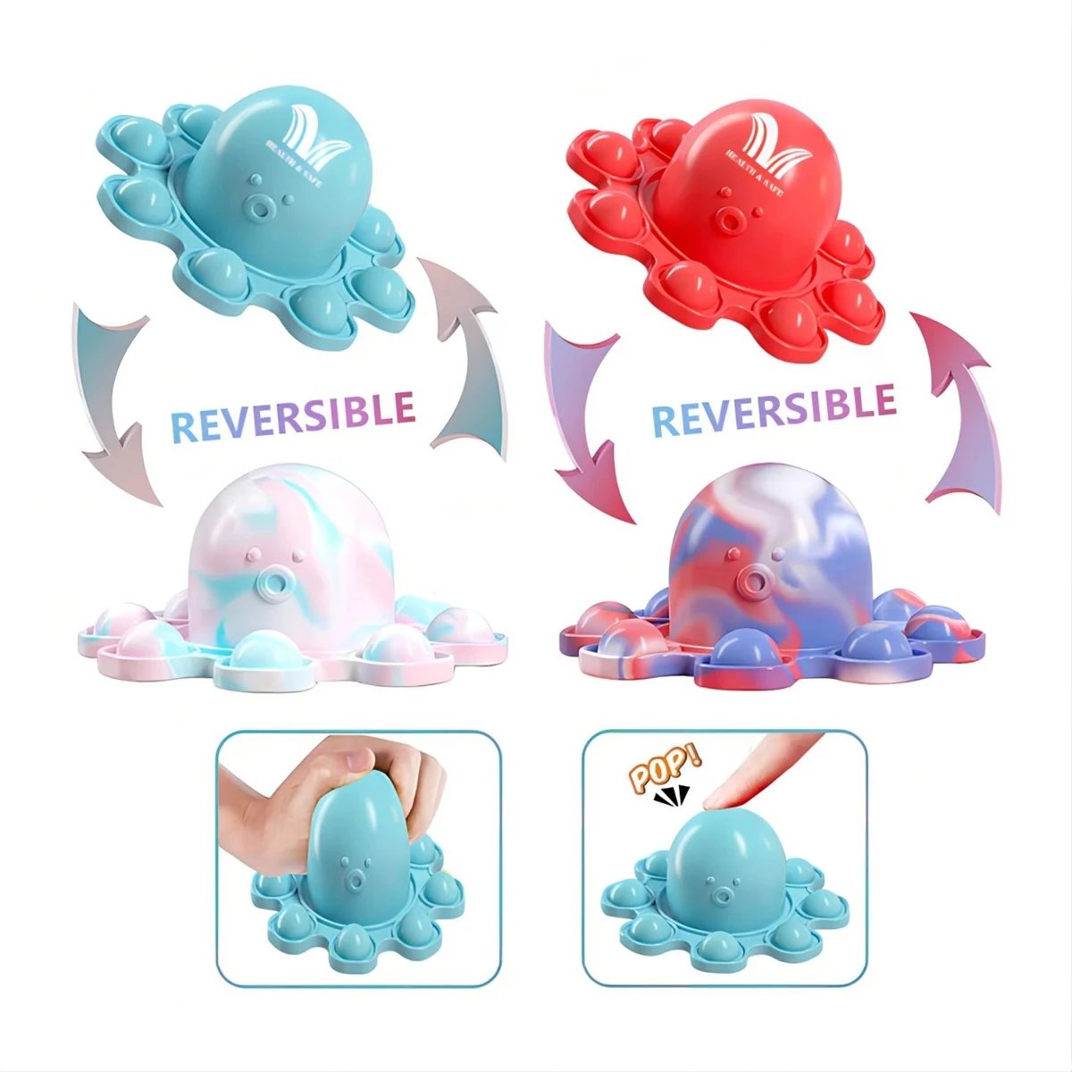 Reversible Octopus Pop Fidget Toy Keyring 1