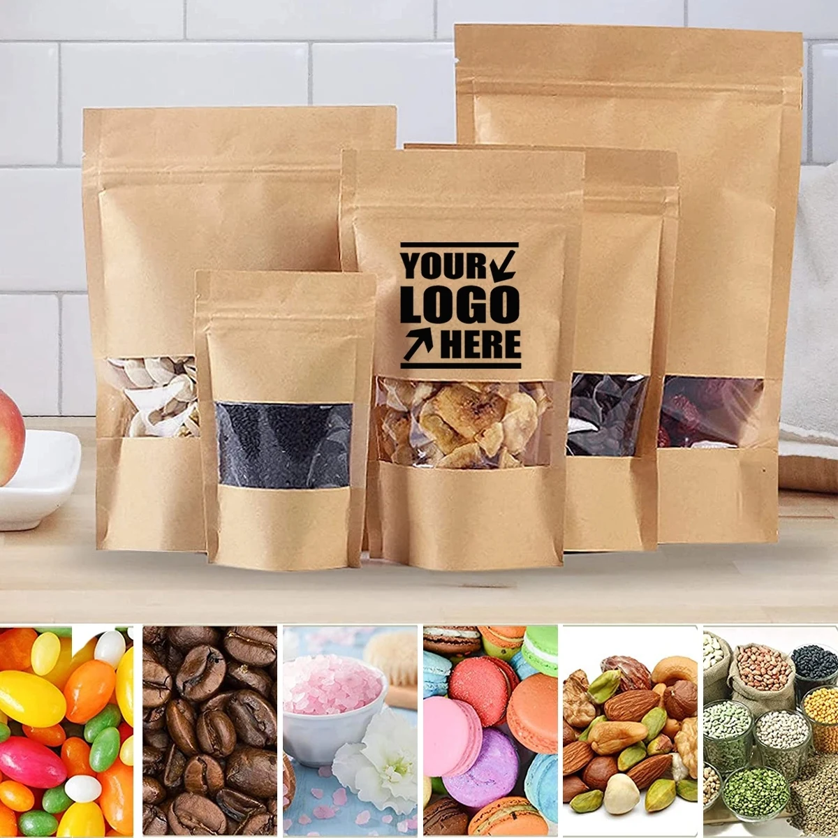 Reusable Kraft Ziplock Stand Up Pouch With Window 1