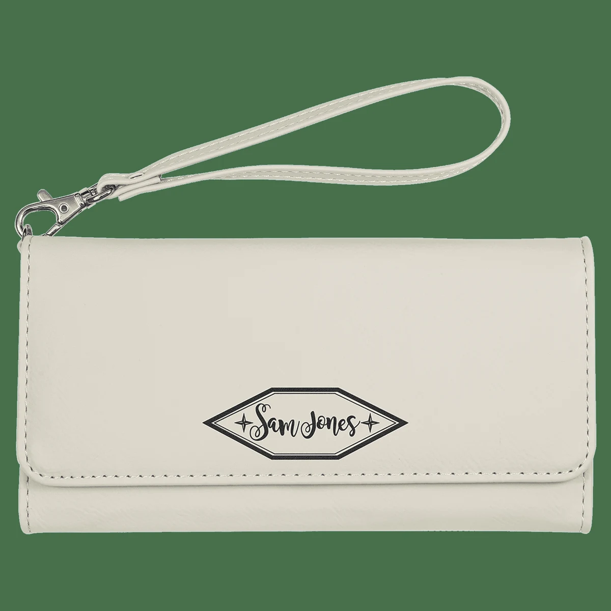 7 1/2" x 4" White Leatherette Wallet with Strap 1