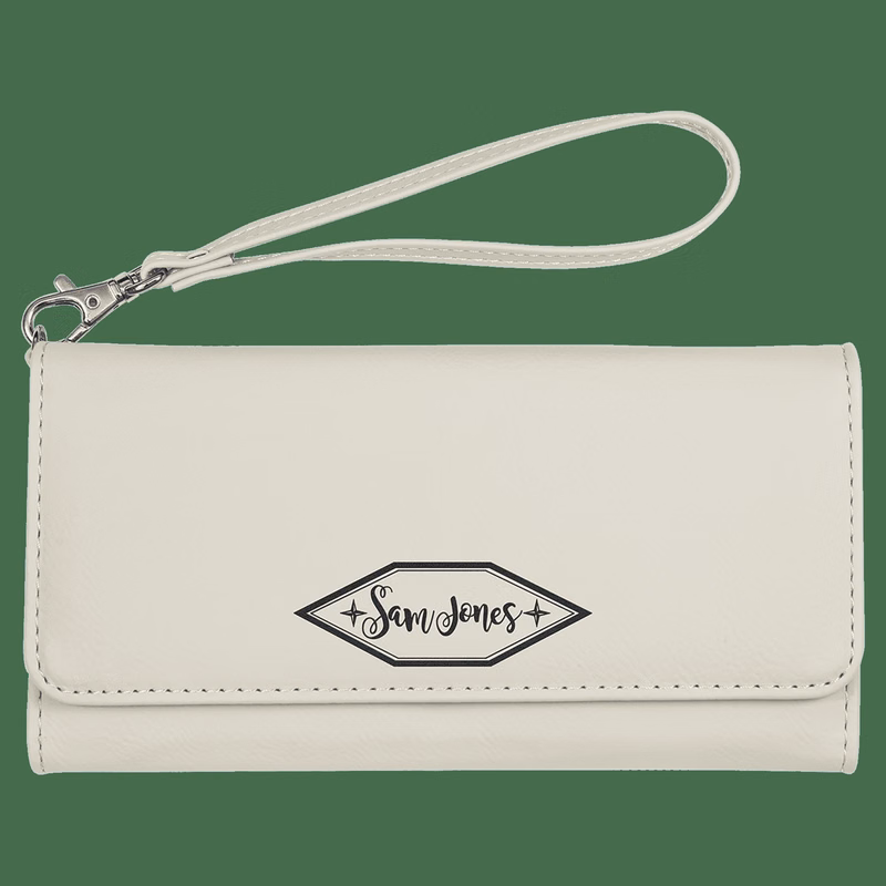 7 1/2" x 4" White Leatherette Wallet with Strap