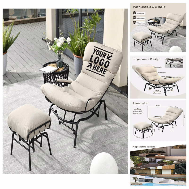 Water Resistant Fabric Perfect Garden Outdoor Rocking Chair with Footrest
