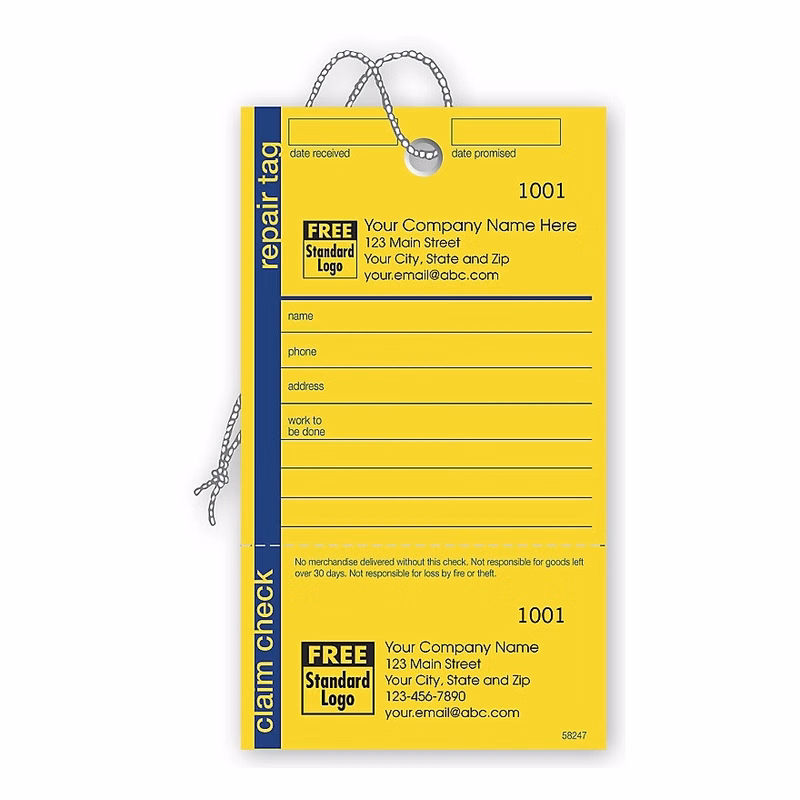 Repair Tag In Yellow W/Navy Border 3.125 X 5.5