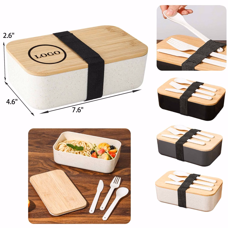 Durable Bamboo Bento Lunch Box With Tableware