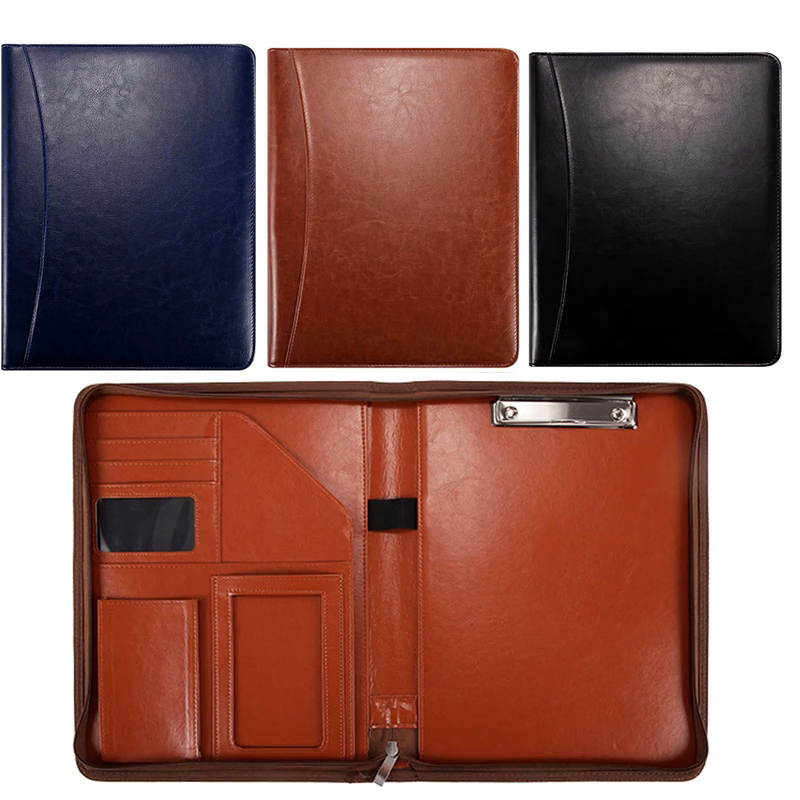 Zipper Business Portfolio PU Leather Document Folder