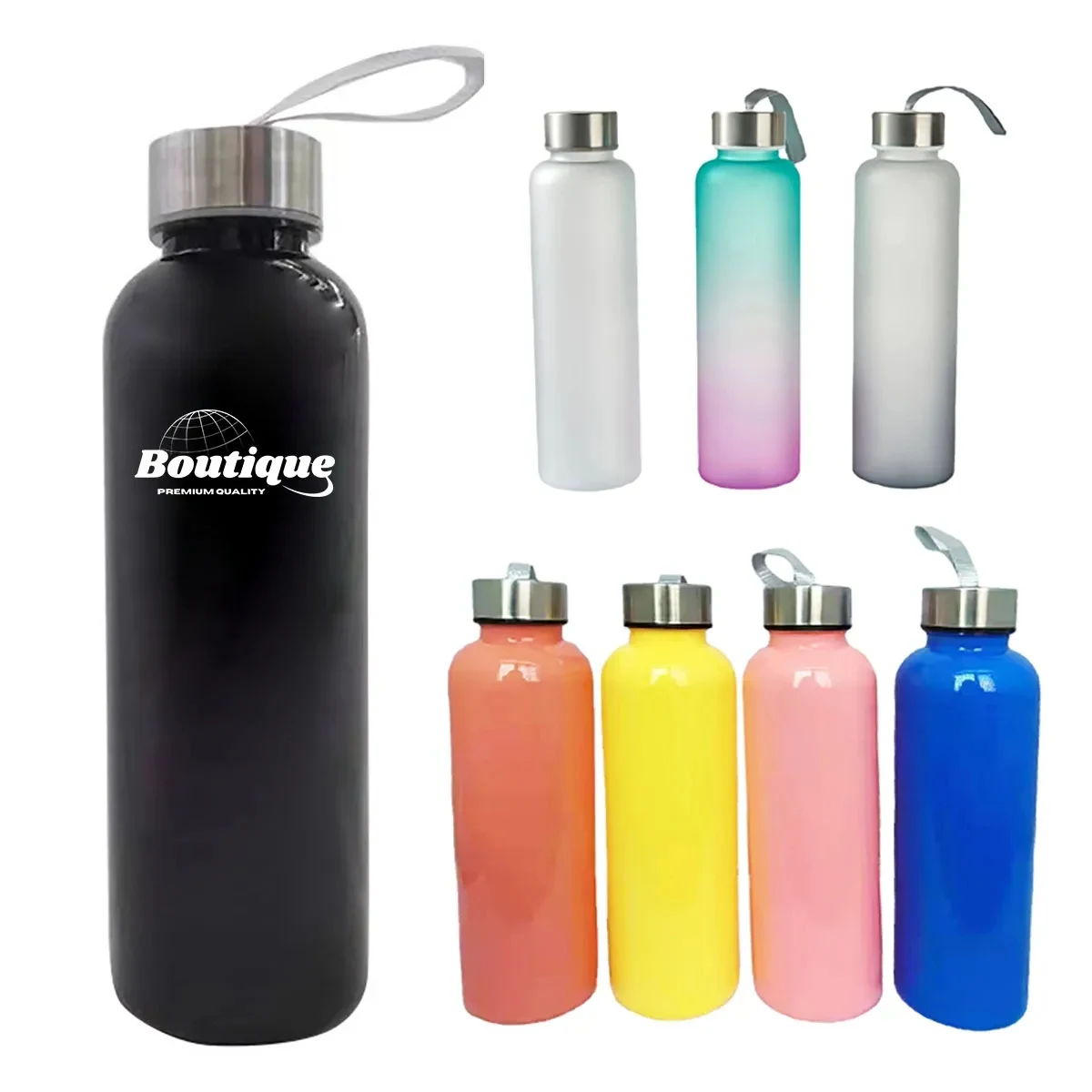 18Oz With Screw-On Lid Water Bottle With lanyard Glass 1