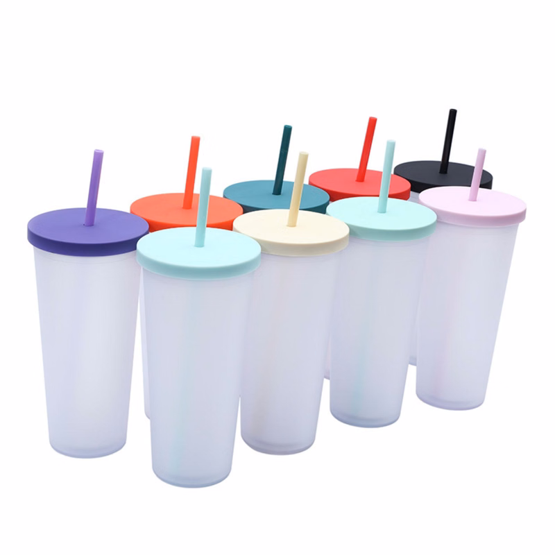 24 oz Frosted Double-Layer Straw Cup