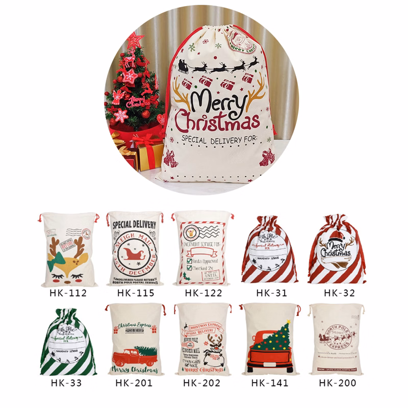 50x70CM Christmas Canvas Gift Bag Drawstring Bag