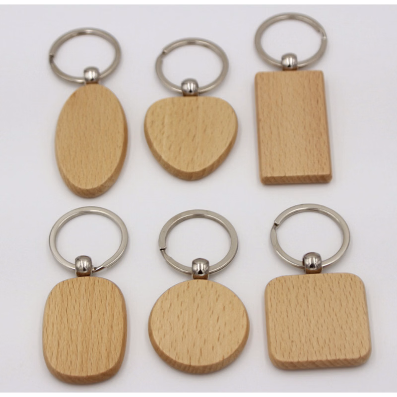 Double-sided logo wood keychain