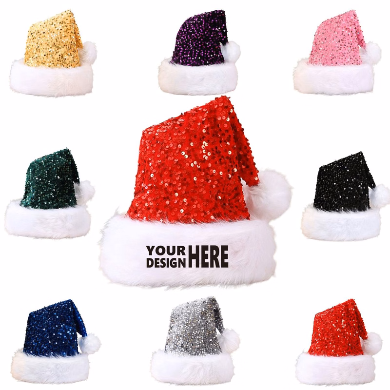 Sequin Fluffy Santa Hat