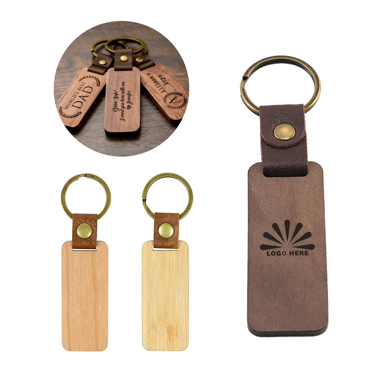 Vintage Leather Wooden Key Chain 1