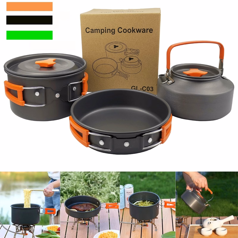 3 Pcs Outdoor Aluminum Camping Cookware Set